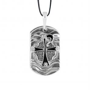 Православная подвеска из черненого серебра на текстильном шнурке Иордань БЭ-П-447/1 Хризма.Псалом 90 фото